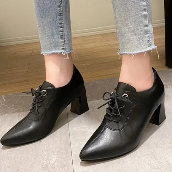 new women's thick heel lace up shoes - Picture 3 of 8